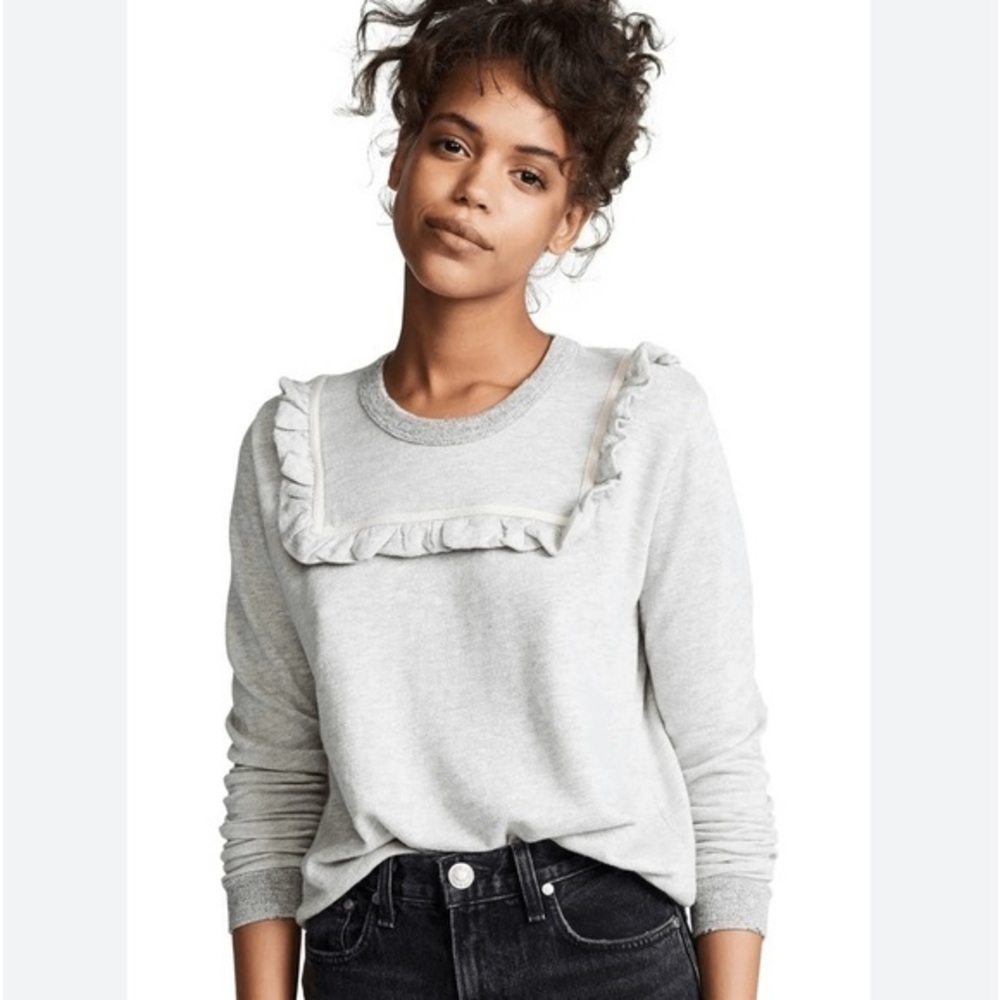 THE GREAT. The Shrunken Bib Sweatshirt Heather Grey